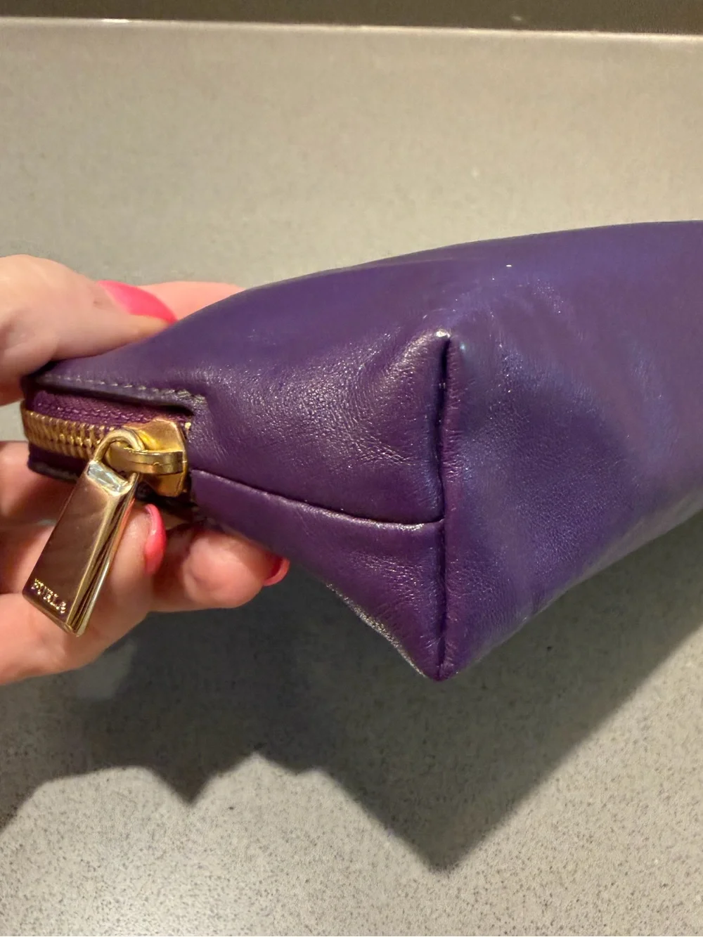 Furla Soft Purple Leather Zip Cosmetic Pouch